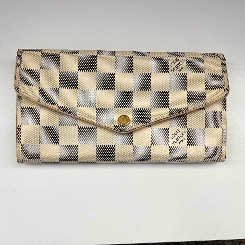 Louis Vuitton Damier Azur Sarah Envelope Style Large Wallet / Clutch